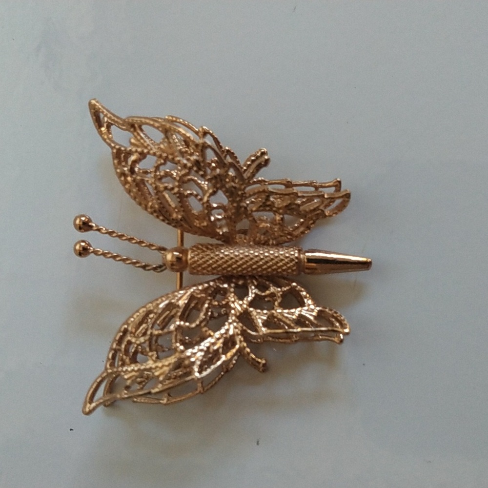 Monet Gold Tone Butterfly Brooch
